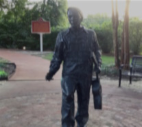 Monument of young Elvis at his boyhood home